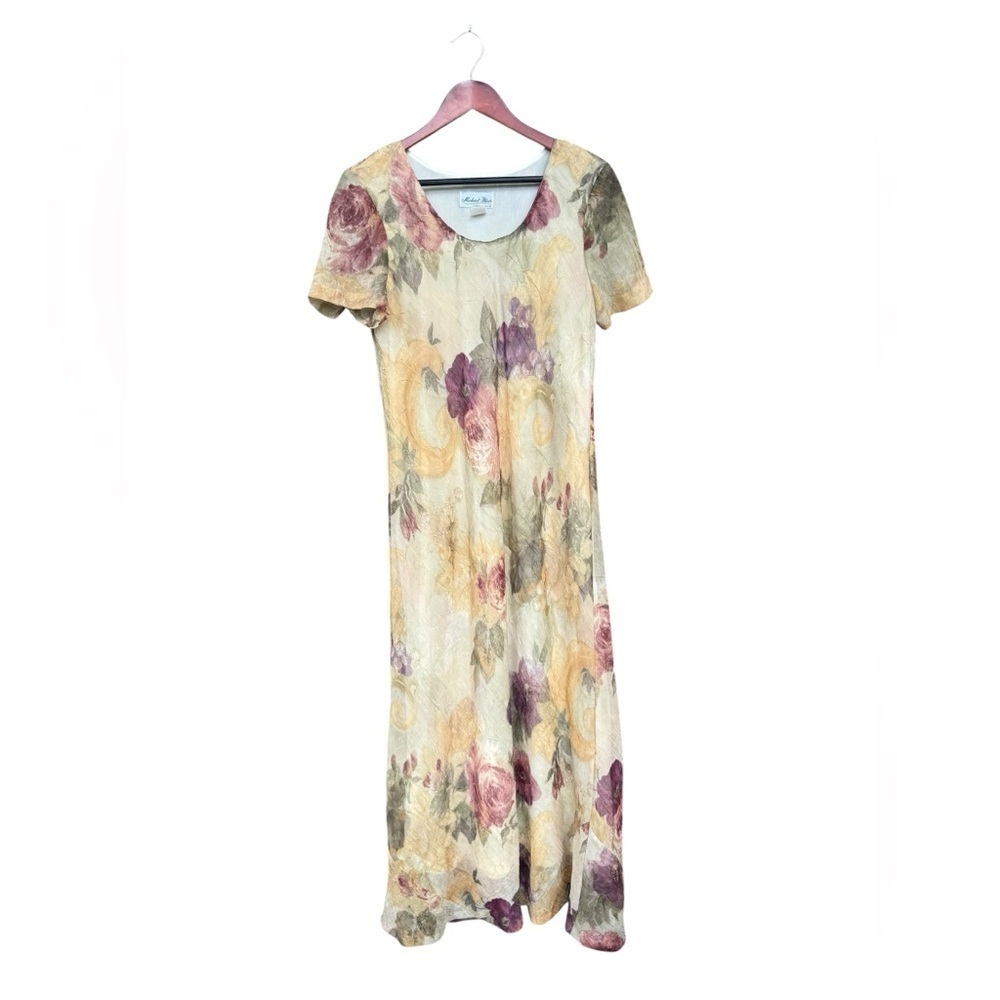 Vintage 90s Romantic Floral Dress Gypsy Y2K Slip Sundress Long Slim 00s Maxi 10 - Picture 2 of 6
